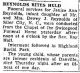 Obituary for Daughter of Dewey J. Reynolds
