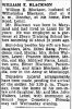 Obit. William Elmer Blackson- Delaware County Daily Times dated April 3, 1945