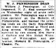 Obit. William J. Pennington The Evening Journal dated December 1, 1923