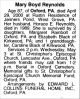 Obit. The News Journal May 1, 2000