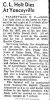 Obit. for Calvin Lea Holt. Provided by Carter Powell from The Bee dated 12/3/1953