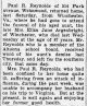 Newspaper Article about Paul R. Reynolds attending funeral of his Aunt Eliza Jane Reynolds Argenbright from The Altoona Tribune dated 1/13/1936 provided by Carter Powell