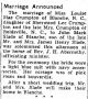 Marriage Announcement from The Bee Newspaper dated 10/17/1942 and provided by Carter Powell(Slade-Crumpton)