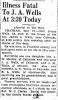 Obit. for John James Wells from The Bee dated 5/29/1941 provided by Carter Powell