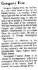 Gregory Stephen Fox-Obit