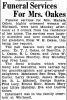 Funeral Services for Lavinia Mahala Hundley Oakes from The Bee dated 4/3/1928 provided by Carter Powell