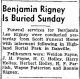 Funeral Announcement - Benjamin L. Rigney- Danville Virginia - The Bee dated 6/11/1956 