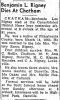 Obituary - Benjamin Lee Rigney;   The Bee Danville, Virginia dated 6/9/1956 