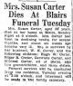Obit. from The Bee dated 9/3/1934 provided by Carter Powell (Susan Ann Richardson Carter)