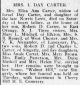 Obit. from the Midland Journal dated April 8, 1910 for Eliza Levis Carter