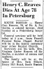 Danville Register dated February 14, 1968 obit. of Henry Clay Reaves 