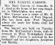 Obit. Mary E. Carson (nee McClenahan) Cecil Whig dated June 1, 1907