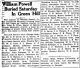 Obit. for William Daniel Powell, Jr.  provided by Carter Powell from The Bee dated 5/28/1928