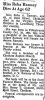 Obituary for  Reba Arlene Ramsey, The Danville Register 12/30/1966