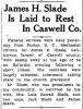 Obit. for J.H. Slade from The bee dated 12/16/1929 provided by Carter Powell