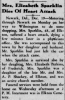 Obit. for Elizabeth Shockley Sparklin from the Cecil County Star dated 12/21/1939